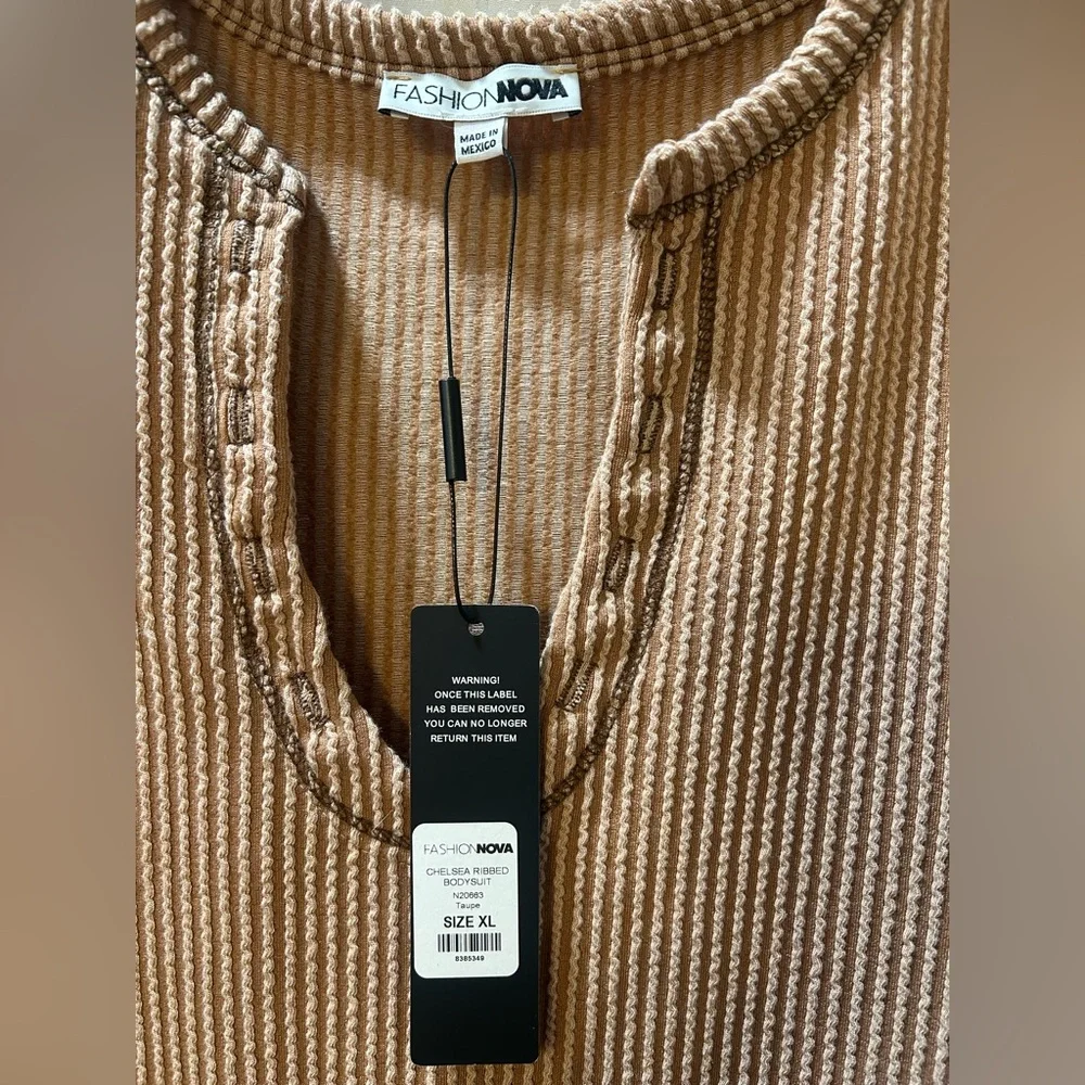NWT Fashion Nova Taupe Chelsea Ribbed Bodysuit XL - Picture 4 of 6